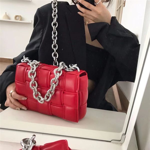 

european and american fashion heavy metal chain woven portable square bag 2020 net red pillow bag high sense messenger bag for women