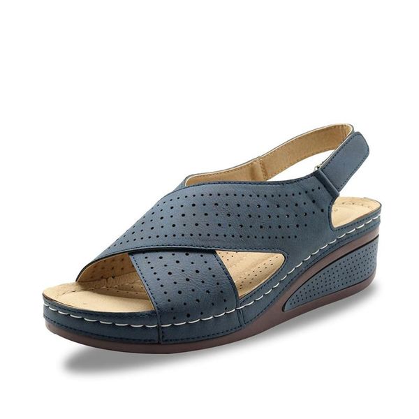 

women sandals pu sewing casual shoes woman wedge comfortable ladies buckle open toe classic hollow out summer female beach shoes, Black