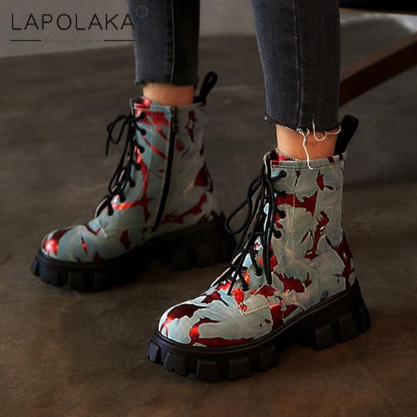 

lapolaka 2021 fashion shoelace trendy dropship tire sole zip plush snow winter warm boots woman shoes ladies, Black