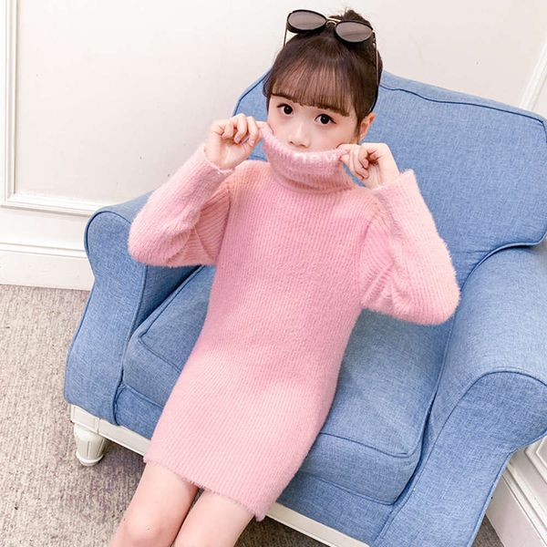 

spring and autumn girls' suit 2020 new korean children's plush thickened medium length sweater, Blue
