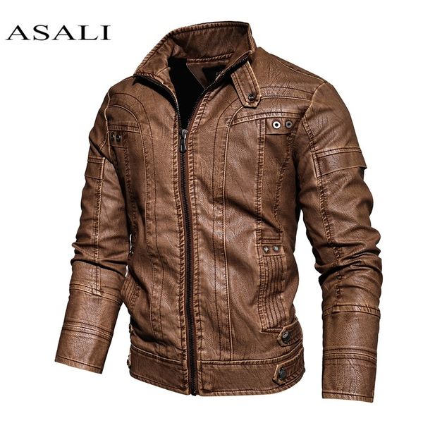 

men casual motor spliced fleece leather jacket windproof chaqueta masculina autumn biker vintage warm coat kg-424, Black;brown