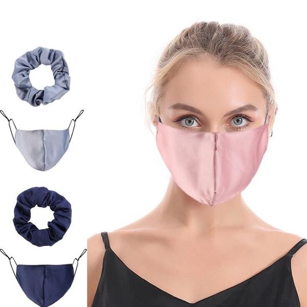 

pure colour hair rope mask 2 pcs/set elastic hair band women winter warm dust respirator hairs ring mouth cover hair accessoriesyl1398, Slivery;white