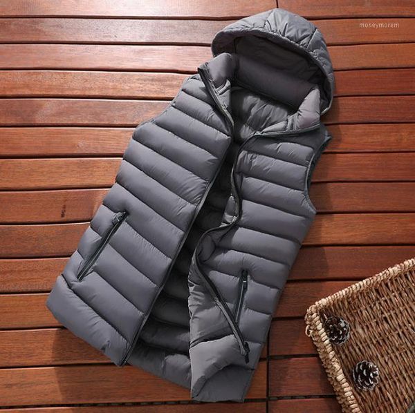 

men's vests /8xl men's casual down waist thick hooded cotton padded winter autmn warm removable hat sleelevess jackets plus size, Black;white