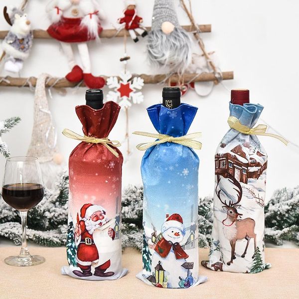 

creative christmas red wine bottle set xmas dinner party santa claus snowman deer bottle cover christmas gift bag