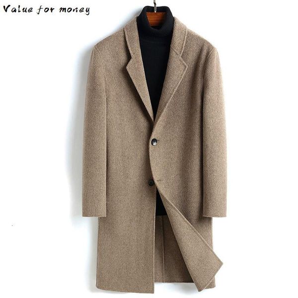 

men's wool & blends double-faced coat cashmere long jacket mens coats and jackets overcoat windbreaker manteau homme 819 kj1476, Black