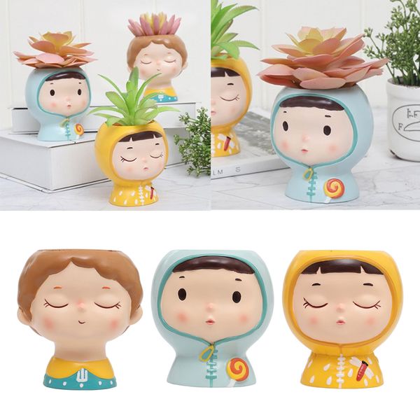 

3pcs resin succulent container plant pot figurine p props ornament boys