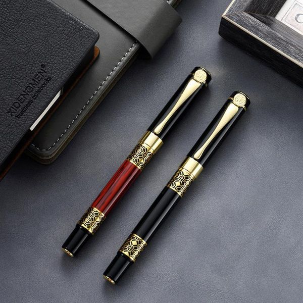 

metal business pen 0.5mm black/blue ink wood grain ballpoint pen for student gift office stationery supplies1, Blue;orange