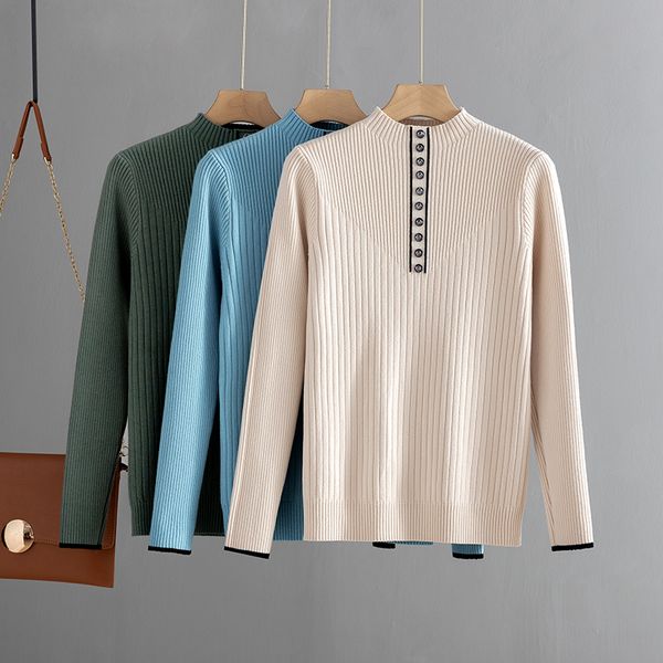 

bygouby botton fashion women autumn winter warm sweater thick knitted pullover jumper female slime rib sweater lj201125, White;black