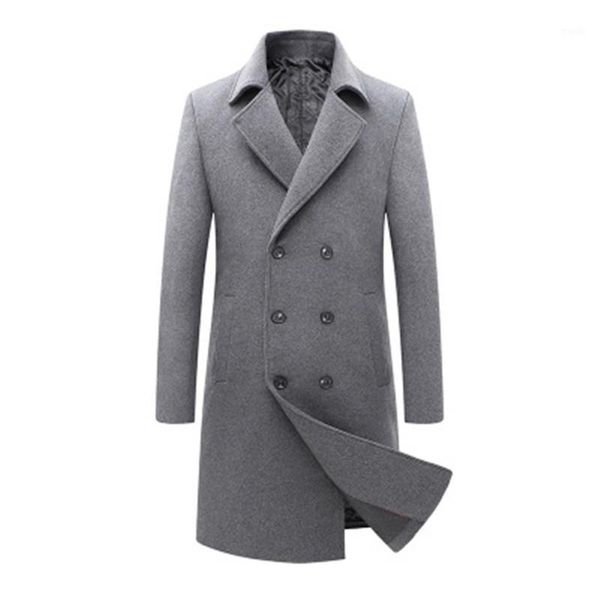 

men's wool & blends long coat men double breasted lapel thickening jacket male business casual woolen trench outwear plus size m-3xl rm, Black