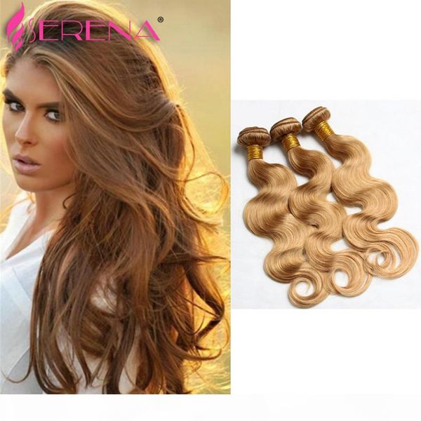 

honey blonde extensions peruvian malaysian indian russian human hair weave body wave 3 bundles lot color 27# brazilian hair extensions, Black