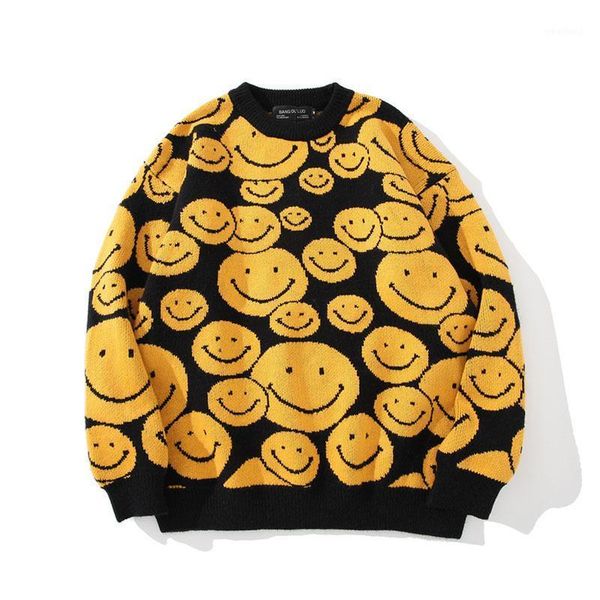

men's oversize sweaters 2020 autumn winter smile cartoon clothing hip hop streetwear pullover harajuku sweater men1, White;black