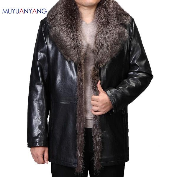 

men's fur & faux mu yuan yang 3xl 4xl thicken leather jackets men pu coat overcoat 2021 mens casual warm clothing, Black