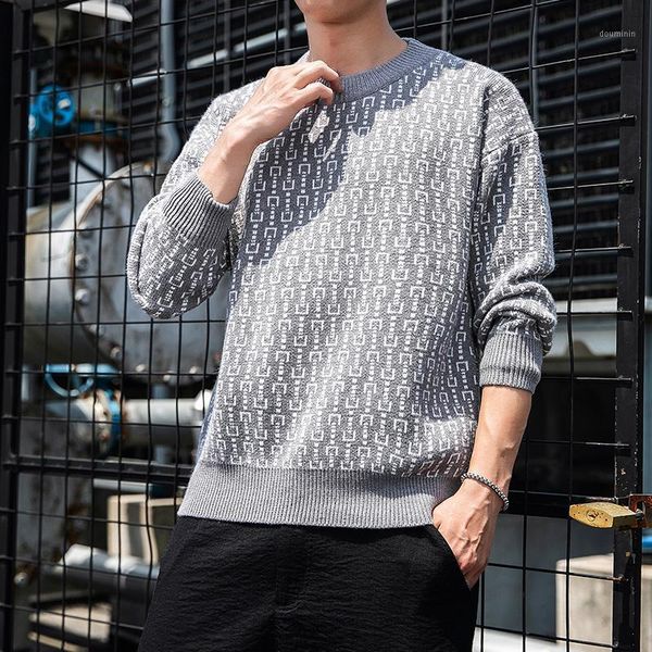 

men's knitwear men's loose-fitting line clothing 2020 autumn dress outside wearing sweaters teen bottoms trend men1, White;black