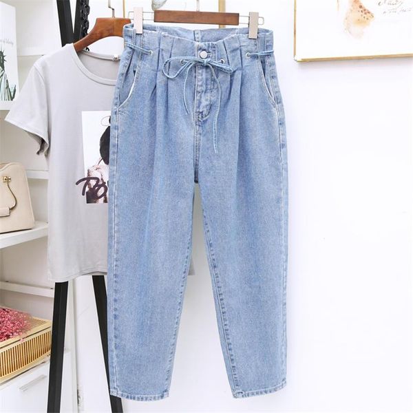 

high waist jeans women loose vintage jeans femme denim harem pants casual streetwear lace up plus size 5xl mom mujer q14571, Blue