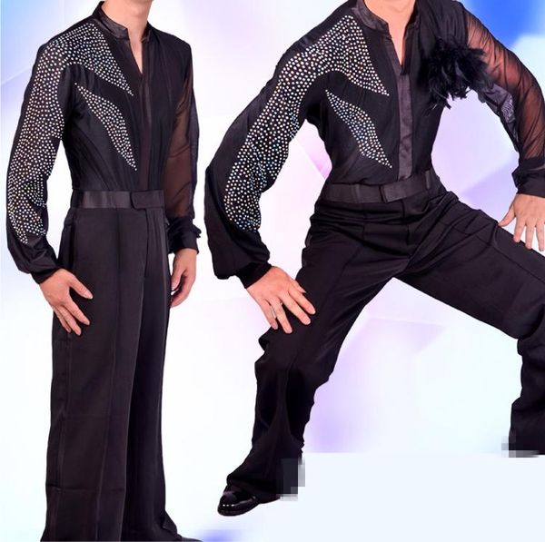 

2021 latin dance shirts mens ballroom dancing wear standard performance competition clothing customize clothes, Black;red