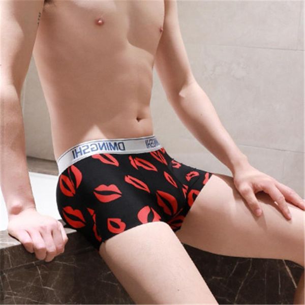 

mens thin silky underpants wholesale fashion trend low waist antibacterial printing boxer briefs designer male stretch breathable underwear, Black;white