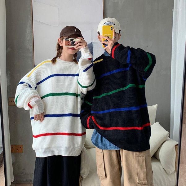 

2020 autumn winter new couple sweater korean streetwear fashion pullovers sweater fashion casual male clothing1, White;black