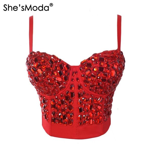 

she'smoda red rinestone hand-made pearls bralet corselets women's bustier bra cropped wedding bralette vest plus size y19070201, Black;white