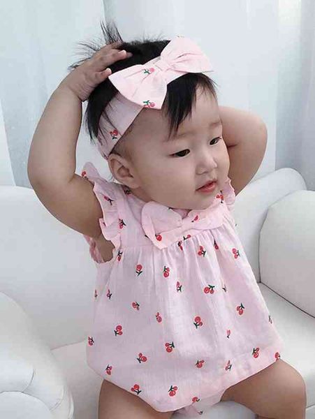 

baby cherry print ruffle trim & shorts & hair band she, Blue