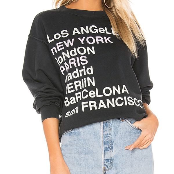 

vintage thick cotton black france design letter printing sweatshirt women new autumn solid drop-shoulder loose stylish women 201204