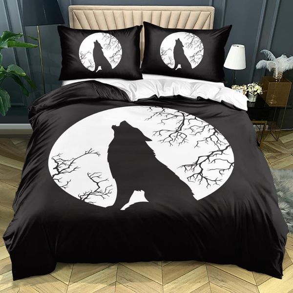 

wolf duvet cover sets 3d design white bed linens and pillow slips 180*200cm full twin double single size animal home textile