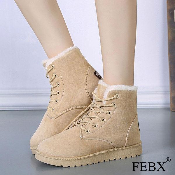 

women suede ankle boots ladies fur snow shoes flat lace up winter platform female warm flock non slip sewing footwear new 2020, Black