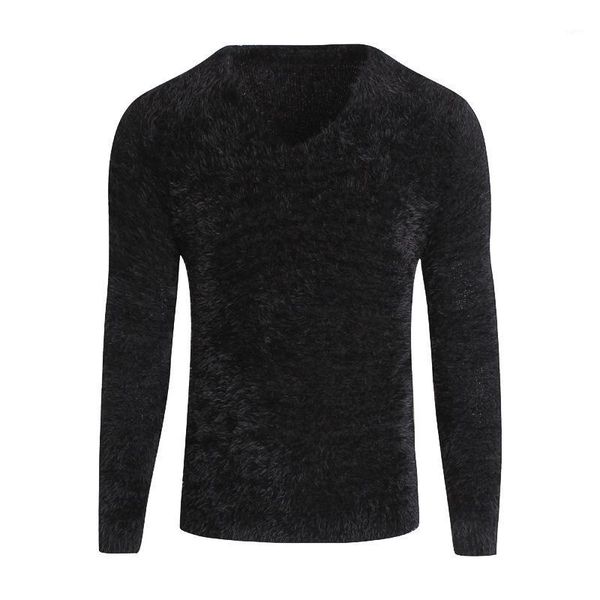 

men's v-neck fleece cotton pullover autumn winter warm thick solid long sleeve spacious soft clothes knitted sweater, White;black