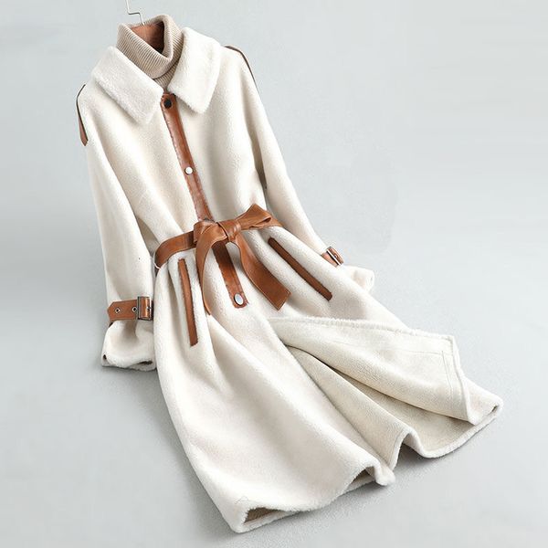 

fashion 2021 new winter wool the long female belt turn down collar warm coat plus size coats xuta, Black