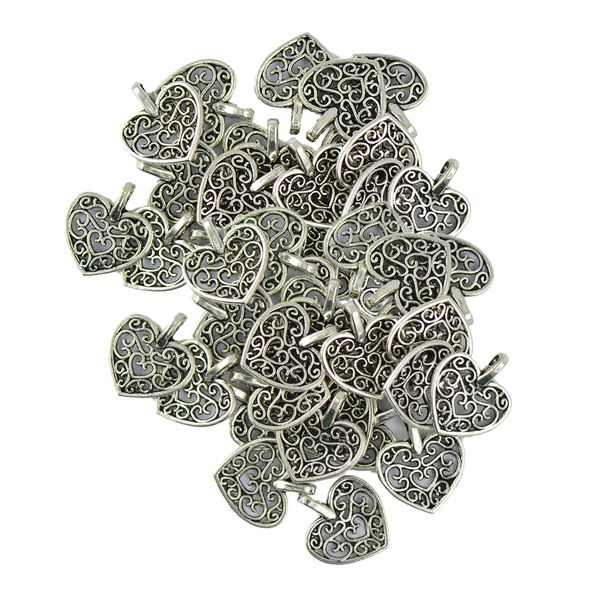 

100 piece silver filigree heart alloy charms pendants jewelry making findings handmade accessories for crafting, Black
