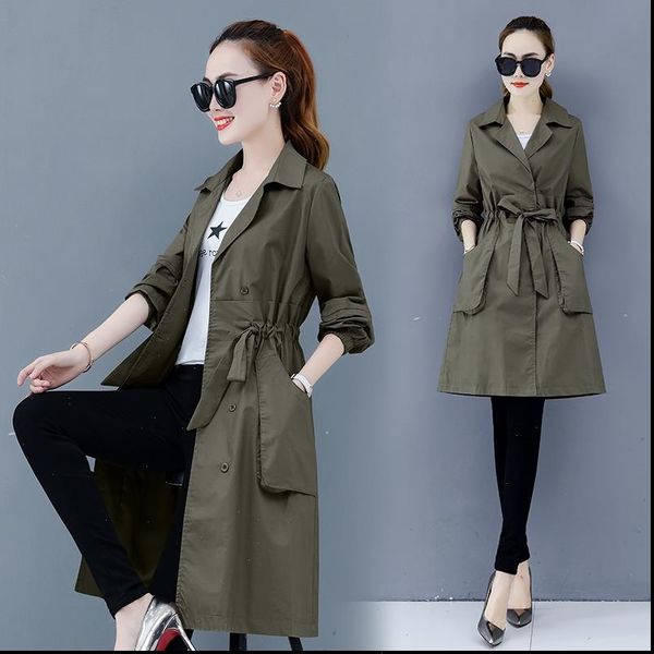 

spring thin windbreaker for women korean slim big pocket ladies autumn medium length trench coats feminino outerwear w46, Tan;black