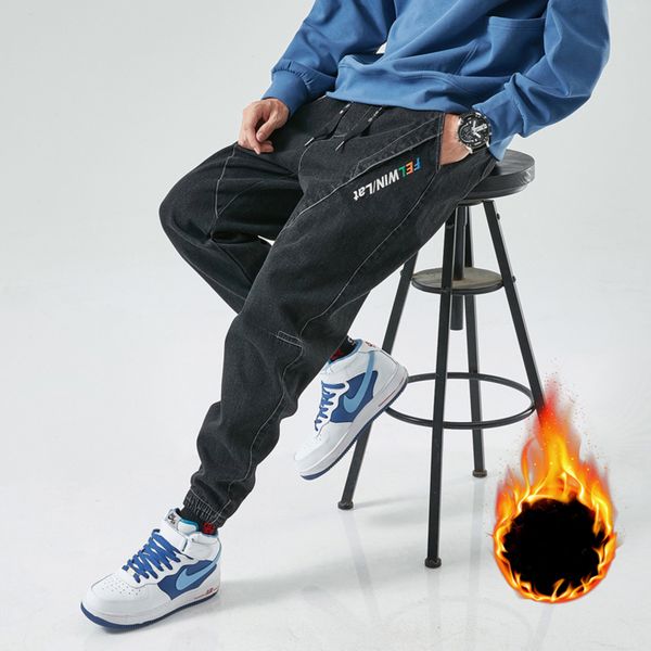 

men's coarse wool jeans, black loose shorts, warm, large 8xl, winter, 2020, Blue