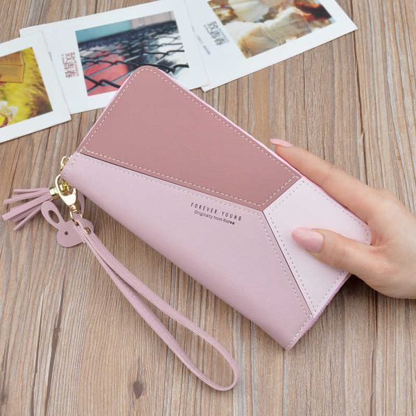 

geometric luxury leather wallets women long zipper coin purses tassel design clutch wallet female money credit card holder, Red;black