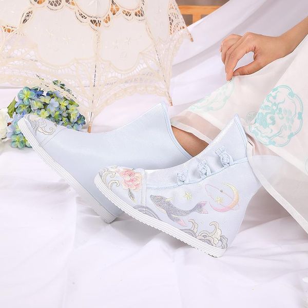

boots yuan embroidery embroidered cloth shoes with chinese characteristic buckle design inside high, Black