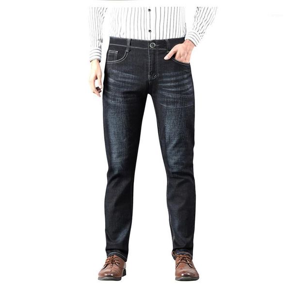 

men's jeans fashion simple casual business pant straight leg medium washed denim pants long trousers new sale1, Black