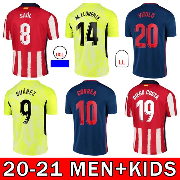 

20 21 new short sleeve soccer jerseys joão félix morata saúl felipe h.herrera koke martinez fans version home away football shirt, Black;yellow