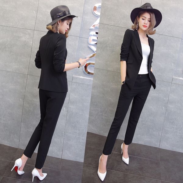 

korean style fashion casual 2020 spring and summer new slim fit small suit two-piece ol elegant korean women's dress fashion women&#039, Gray