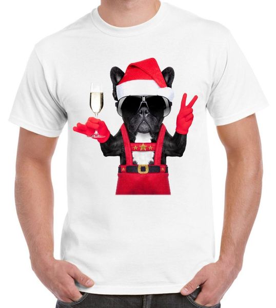 

sport fashion summer new design cotton male tee shirt designing french bulldog santa claus style father christmas men's t-shirt tee