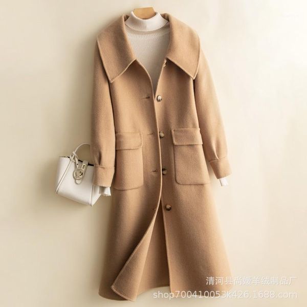 

pure wool double-sided overcoat in autumn / winter 20 women's long loose and casual casual look thin warm woolen coat1, Black