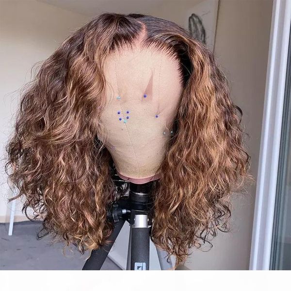 

curly human hair wig for women ombre wig pre plucked with baby hair brazilian human hair curly wig ship, Black;brown
