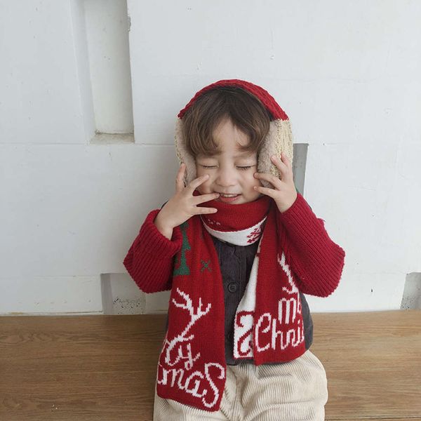 

child with g2770 christmas 2019 parent and earmuffs knitted snow deer children's scarf yvcd, Red;brown