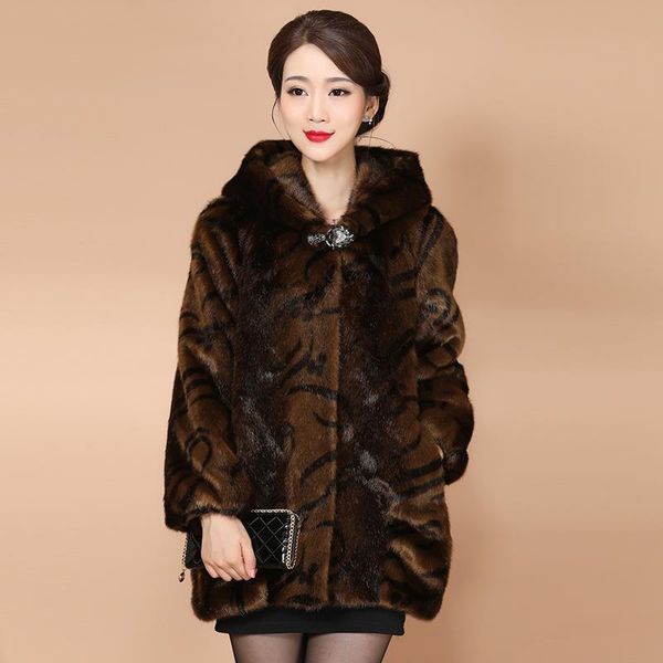 

women's fur & faux warm fashion spring autumn thicken hoodie covered button pockets coat female plus size real leather cy, Black