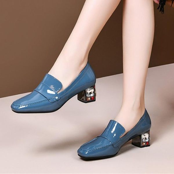 

dress shoes concise genuine leather pumps women spring summer four seasson casual office woman square toe shallow, Black