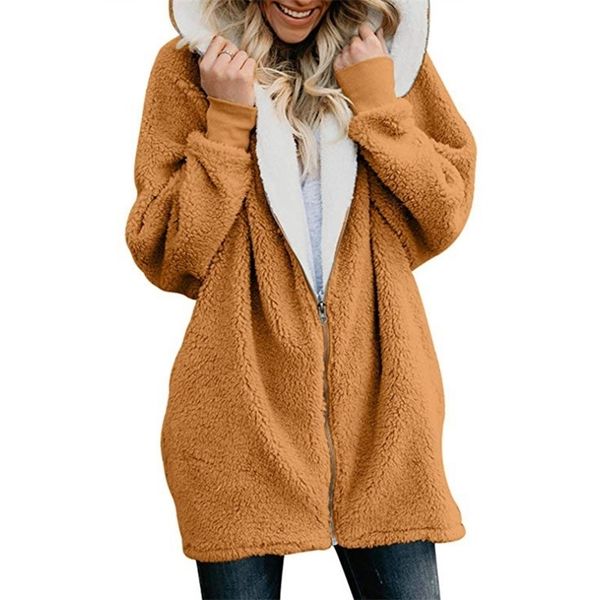 

women warm winter fleece hooded parka coat overcoat long jacket women outwear zipper female hoodies s- plus size lj201201, Black