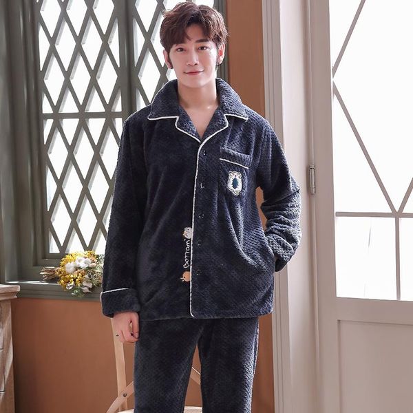

men's sleepwear 2021 couple pajamas autumn and winter flannel korean version long sleeve women's home wear casual suit, Black;brown