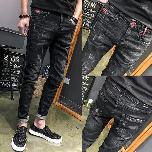 

autumn and winter 2020 fashion casual cowboy new black slim jeans korean casual wild feet pants young students men's pants1, Blue