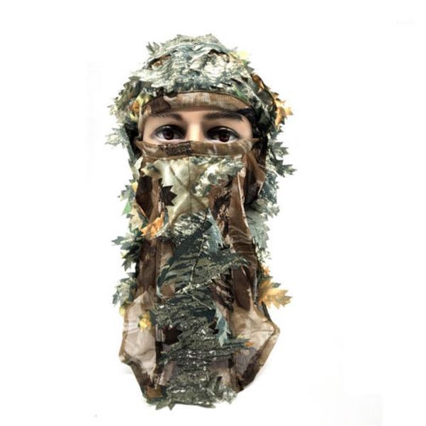 

hunting headgear breathable camo polyester outdoor leaf woods millitary fishing full face 3d camouflage tactical mask1, Black