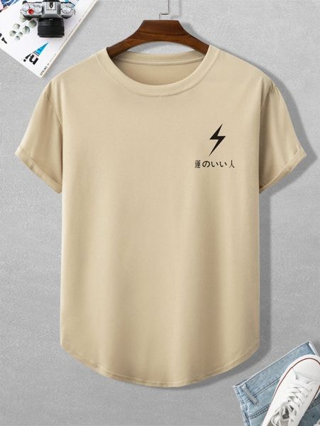 

men lightning and japanese letter graphic curved hem tee t4ah#, White;black