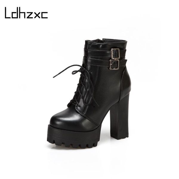 

ldhzxc 2020 platform high heel boots women ankle boots for women motorcycle shoes feminina size 43 patent leather, Black