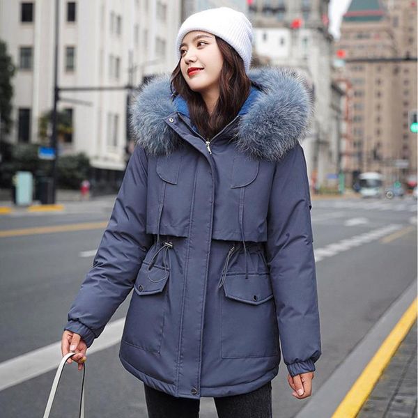 

yiciya cotton thicken warm winter clothes khaki jacket coat women plus size casual parka clothes fur lining hooded parka coats, Black