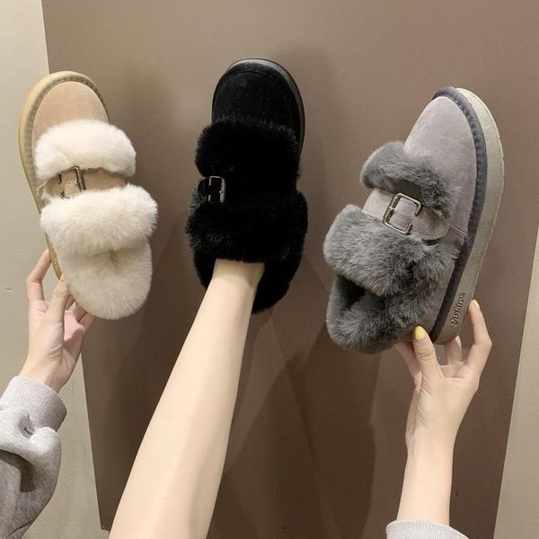 

leosoxs snow boots winter warm women boots short plush platform flat winter shoes buckle-strap ankle casual female shoes, Black